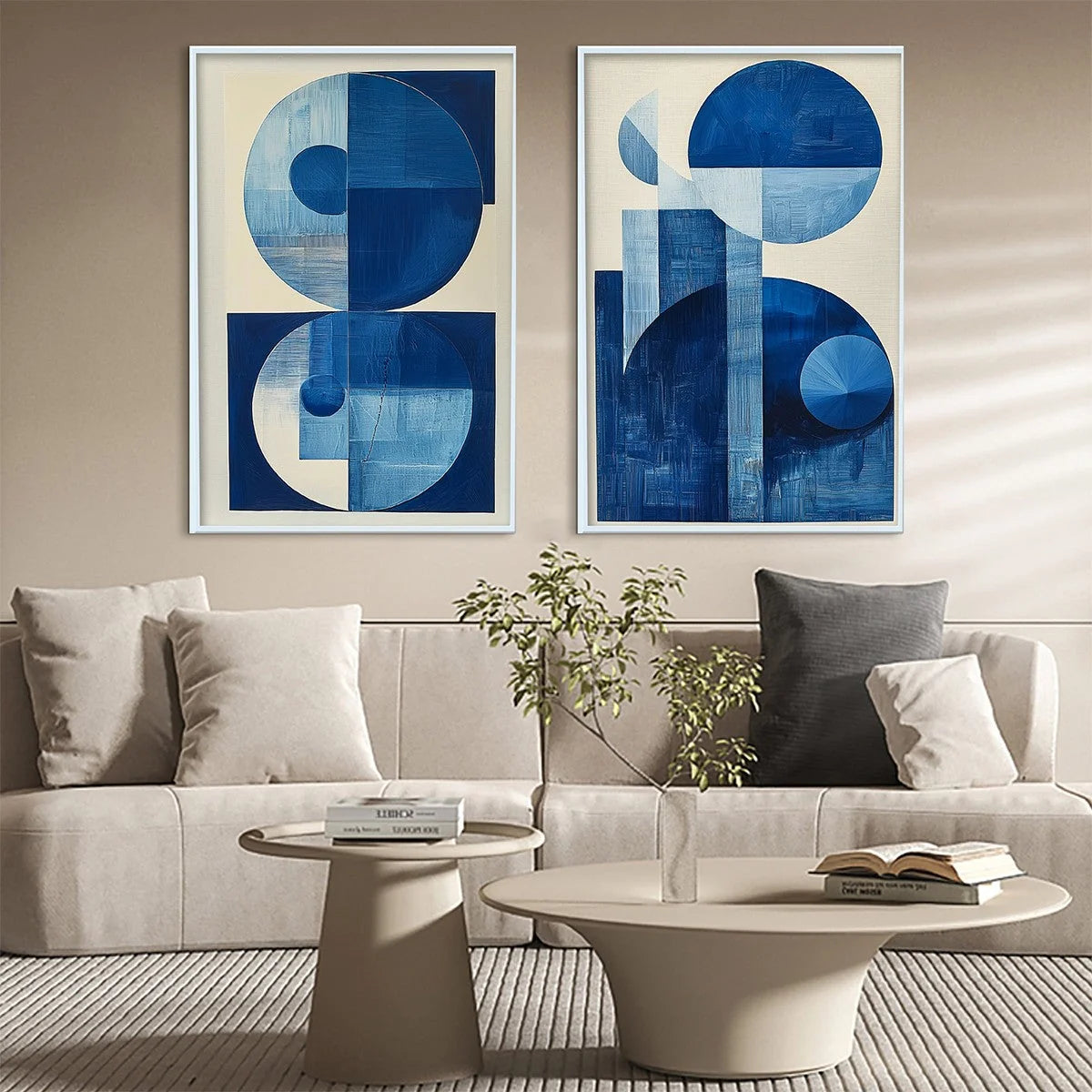 BLUE HARMONY: Minimalist Geometric Abstract Acrylic Painting | Minimalist closeup, raised brushwork detail