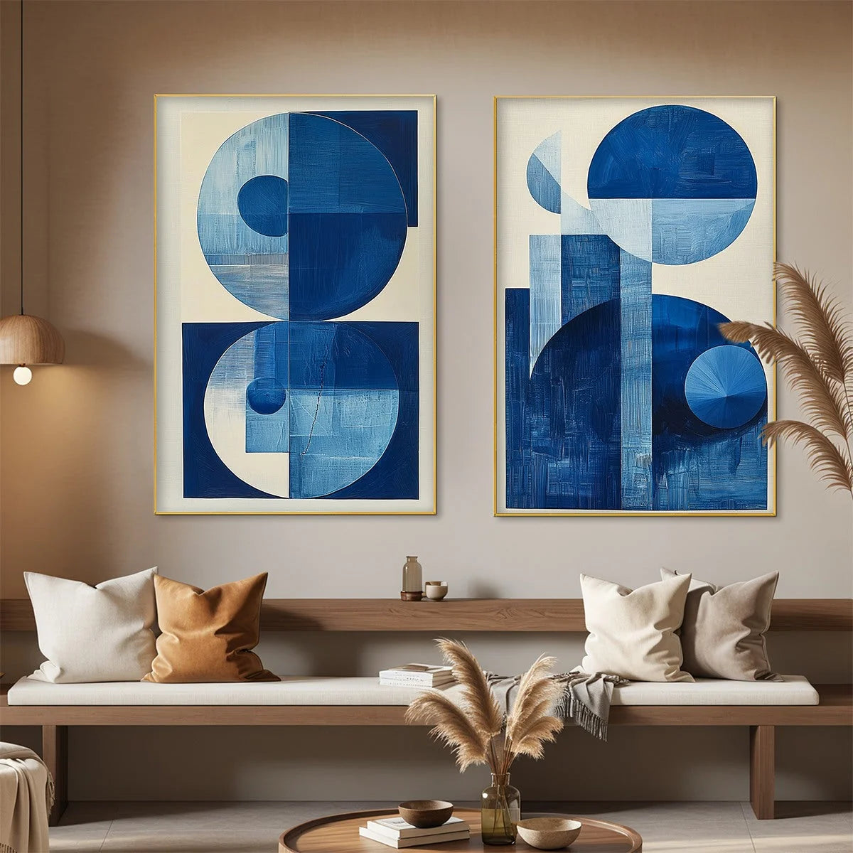 BLUE HARMONY: Minimalist Geometric Abstract Acrylic Painting | rolled canvas, ready for custom framing