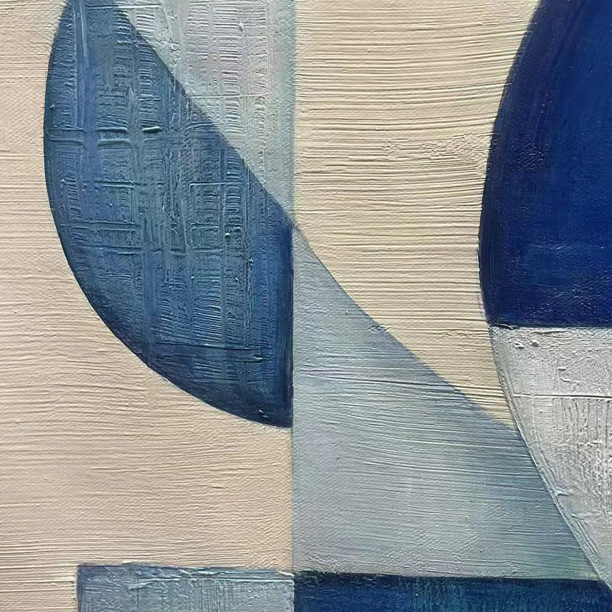 BLUE HARMONY: Minimalist Geometric Abstract Acrylic Painting | black frame version on white wall