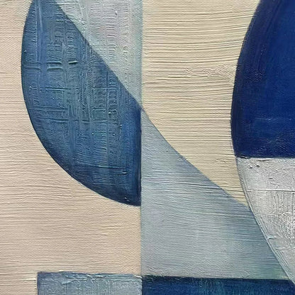 BLUE HARMONY: Minimalist Geometric Abstract Acrylic Painting | black frame version on white wall