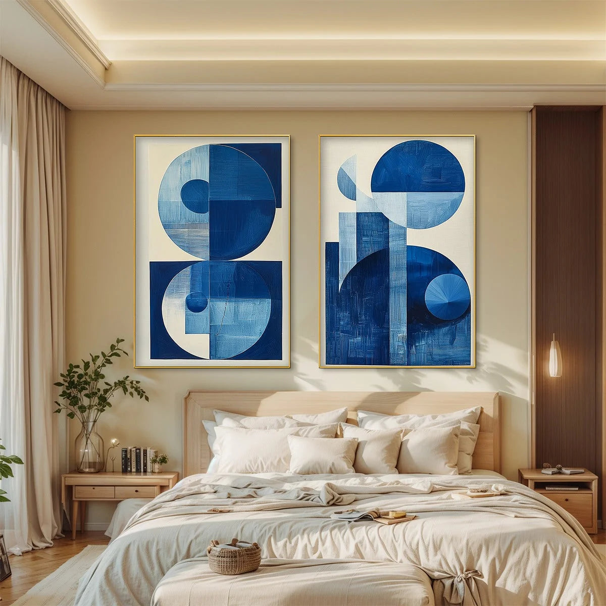 BLUE HARMONY: Minimalist Geometric Abstract Acrylic Painting | Minimalist mood, soft natural light studio shot