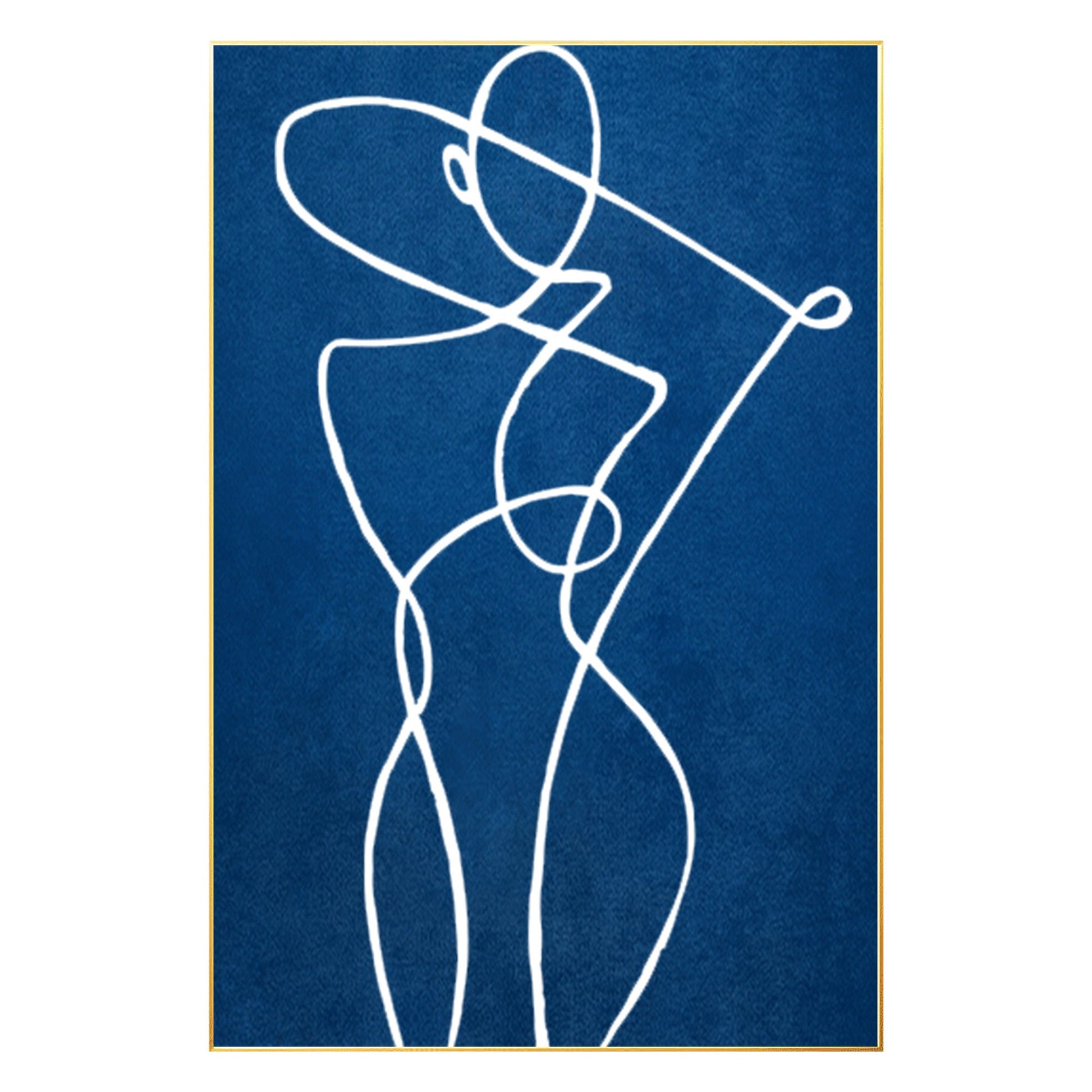 Blue Minimalist Stick Figure Painting: Large Vertical Canvas Art #7