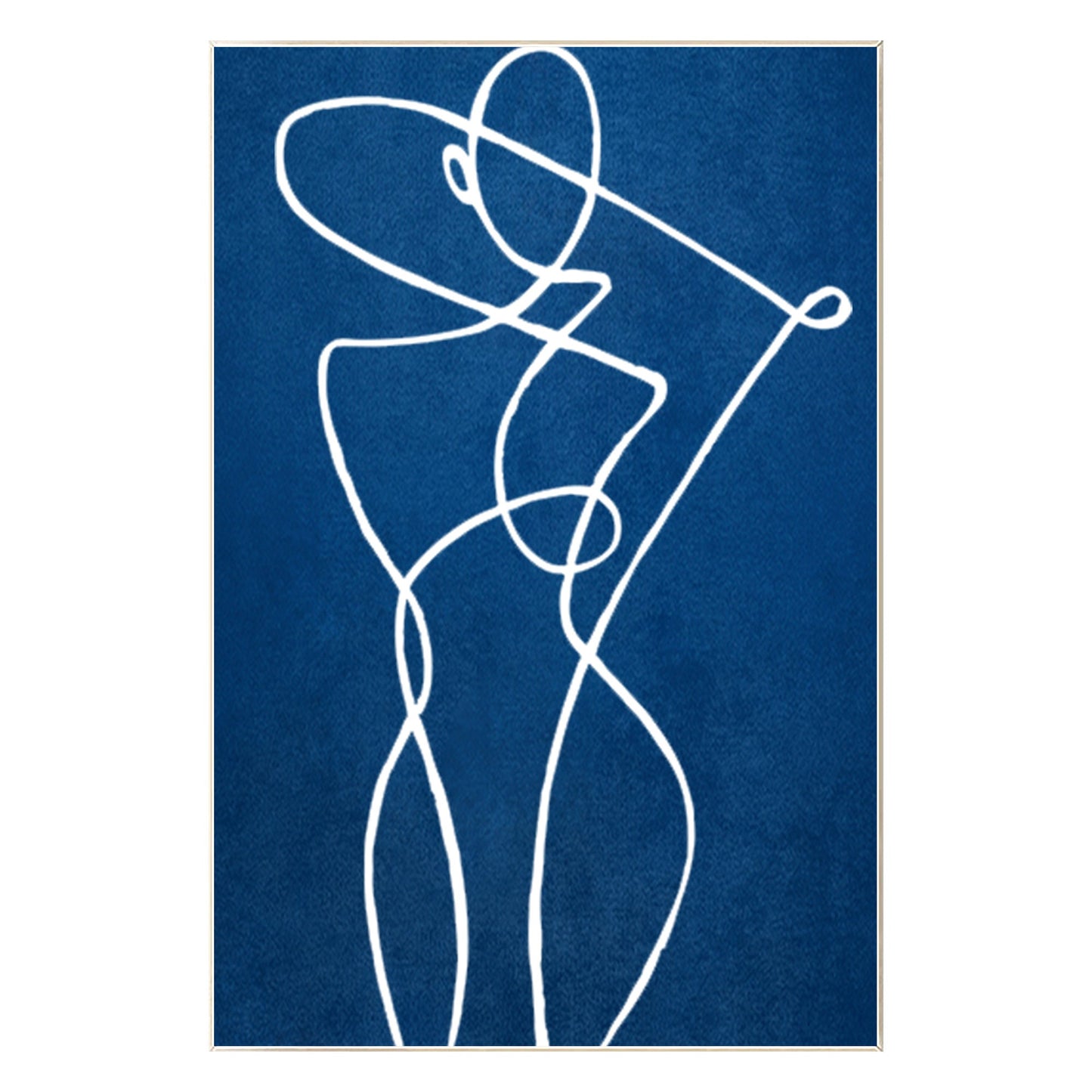 Blue Minimalist Stick Figure Painting: Large Vertical Canvas Art #8