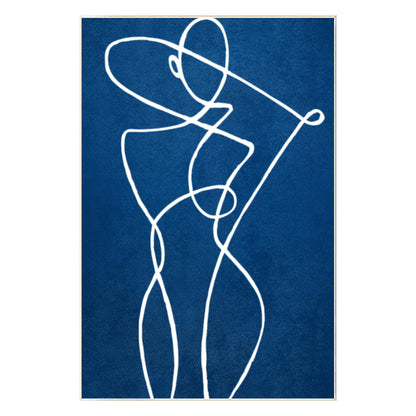 Blue Minimalist Stick Figure Painting: Large Vertical Canvas Art #8