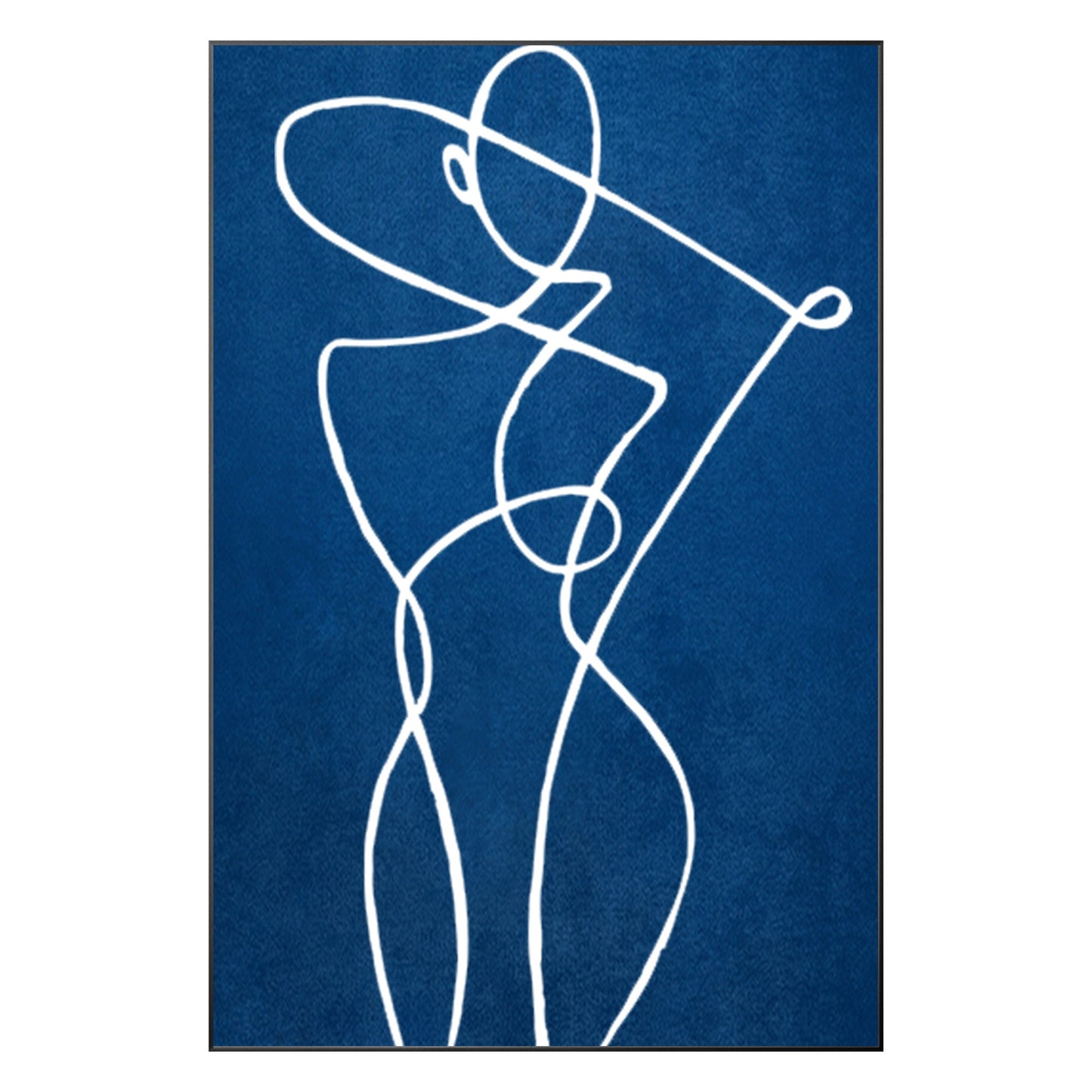 Blue Minimalist Stick Figure Painting: Large Vertical Canvas Art #9