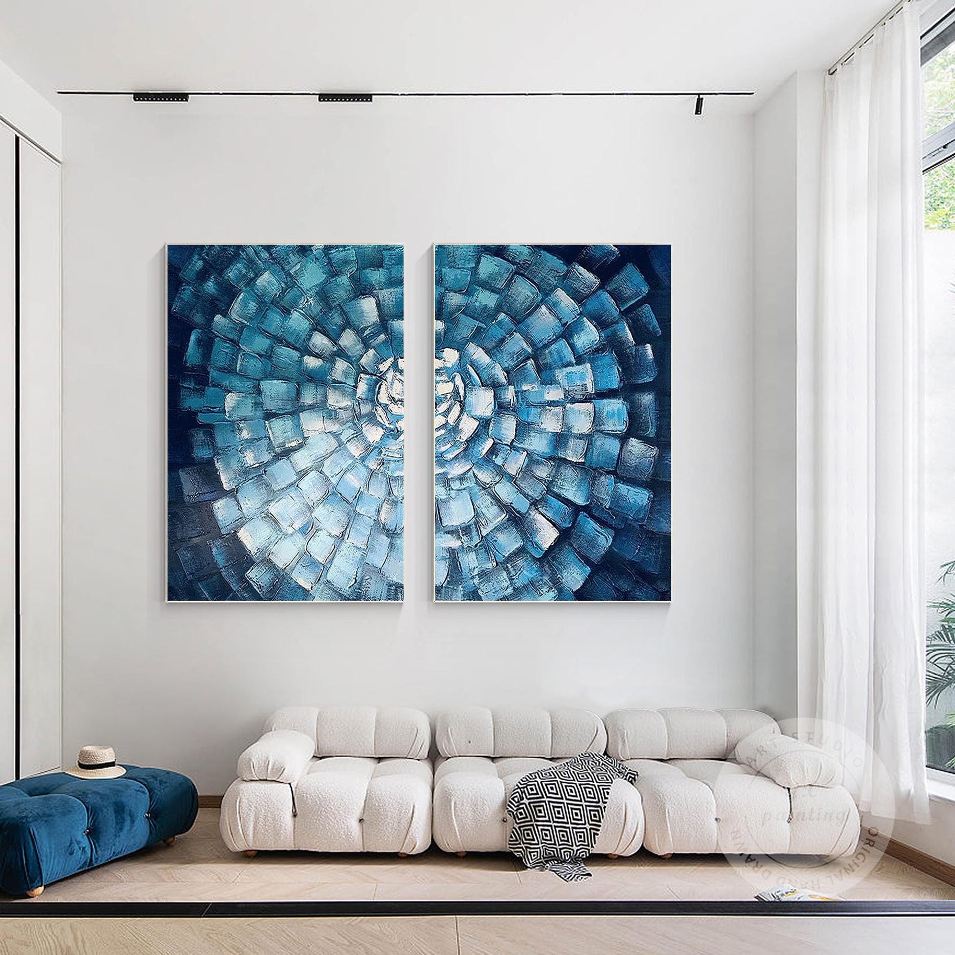Blue Mosaic Abstract Painting Set: Textured Geometric Wall Art #2