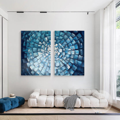 Blue Mosaic Abstract Painting Set: Textured Geometric Wall Art #2