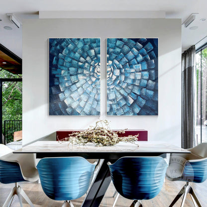 Blue Mosaic Abstract Painting Set: Textured Geometric Wall Art #3