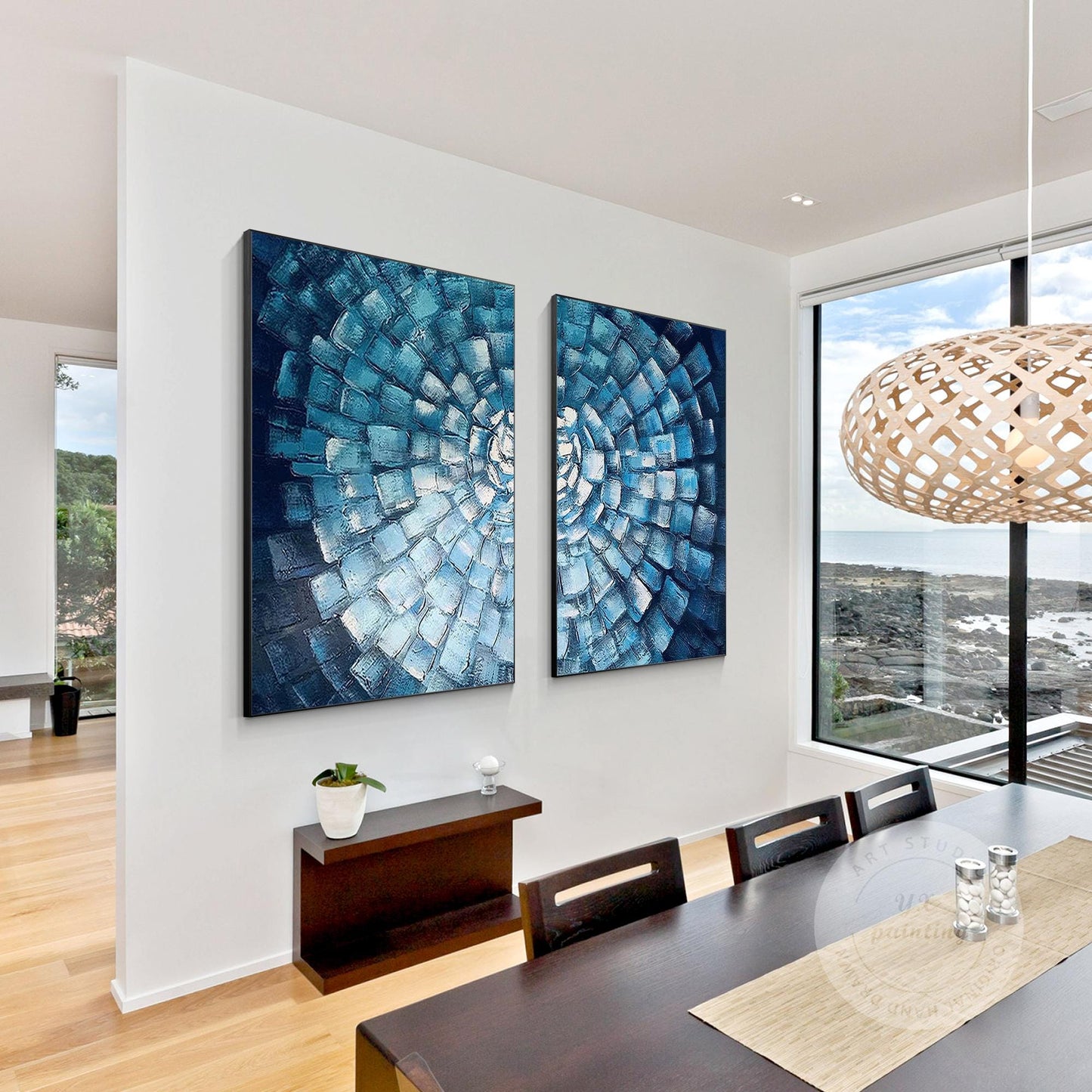 Blue Mosaic Abstract Painting Set: Textured Geometric Wall Art #5