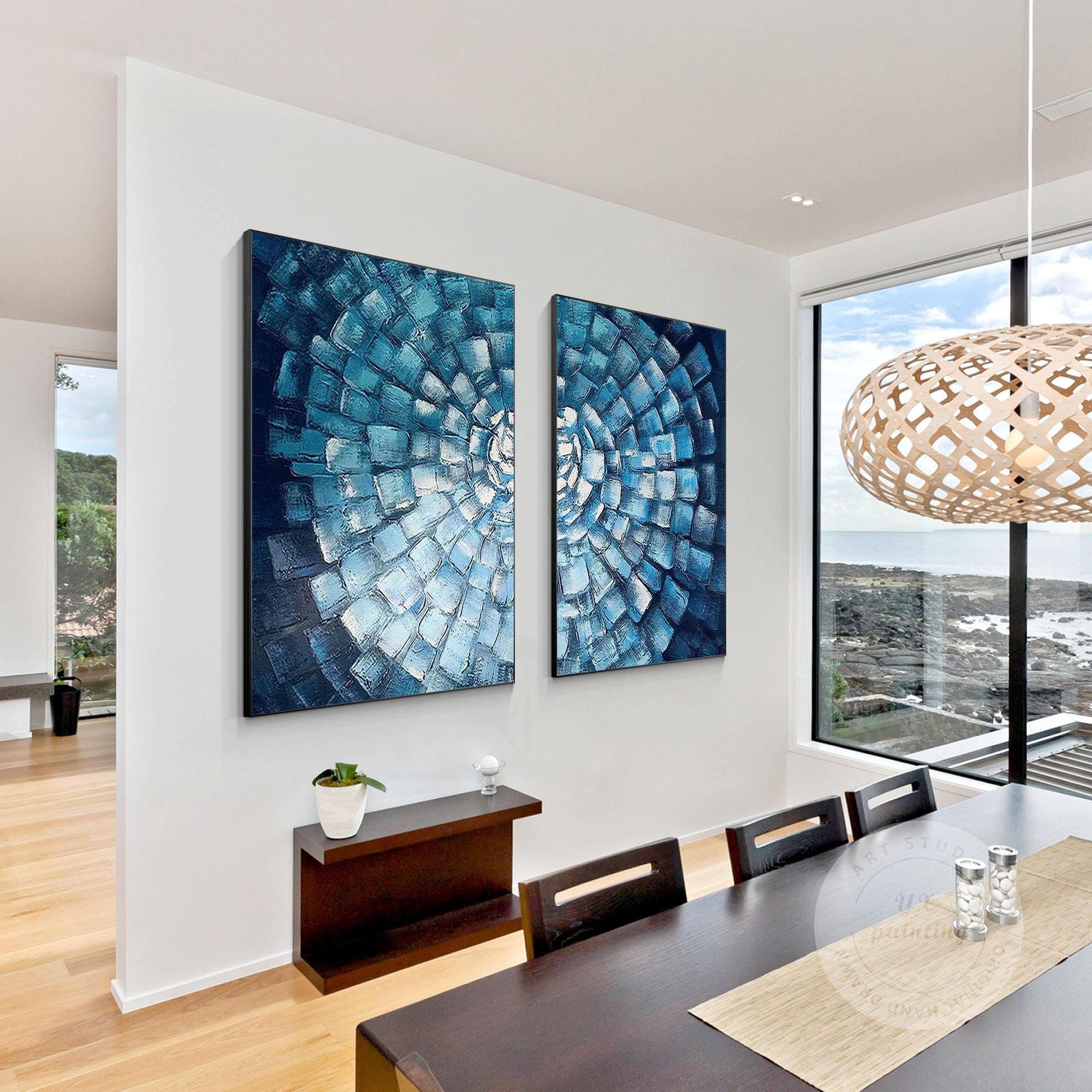 Blue Mosaic Abstract Painting Set: Textured Geometric Wall Art #5