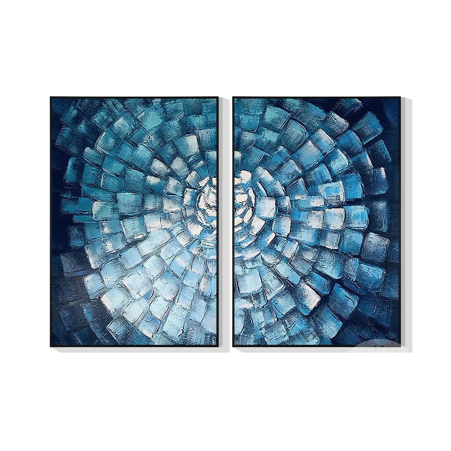 Blue Mosaic Abstract Painting Set: Textured Geometric Wall Art #7