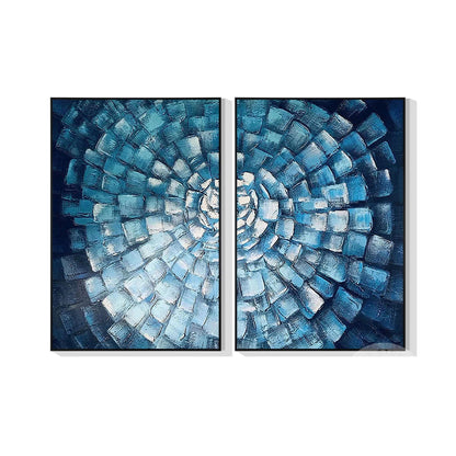 Blue Mosaic Abstract Painting Set: Textured Geometric Wall Art #7