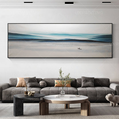 Blue Mountain Landscape Painting: Abstract Canvas Wall Art #11
