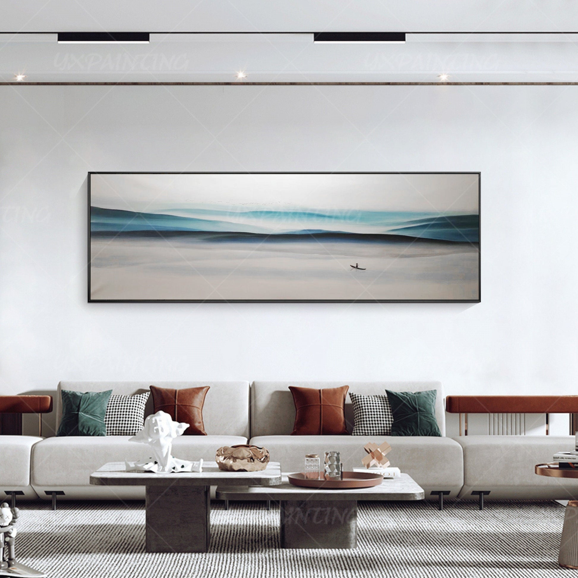 Blue Mountain Landscape Painting: Abstract Canvas Wall Art #14