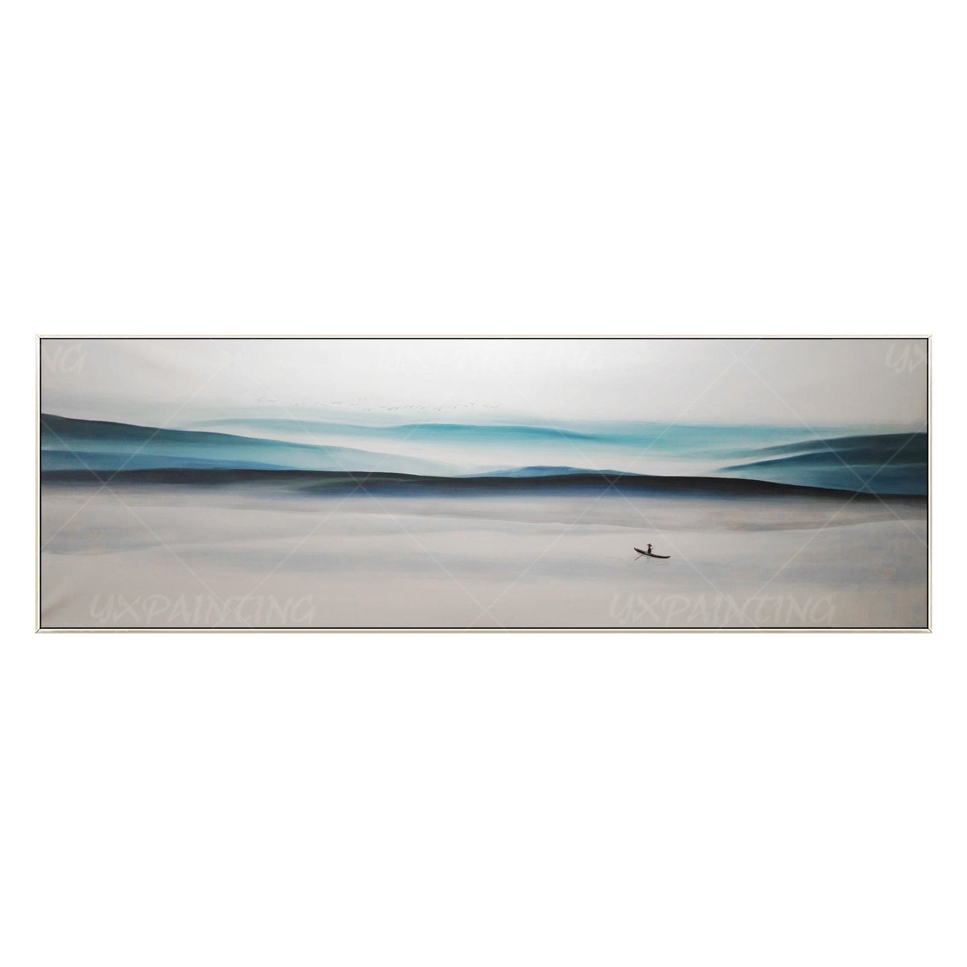 Blue Mountain Landscape Painting: Abstract Canvas Wall Art #17