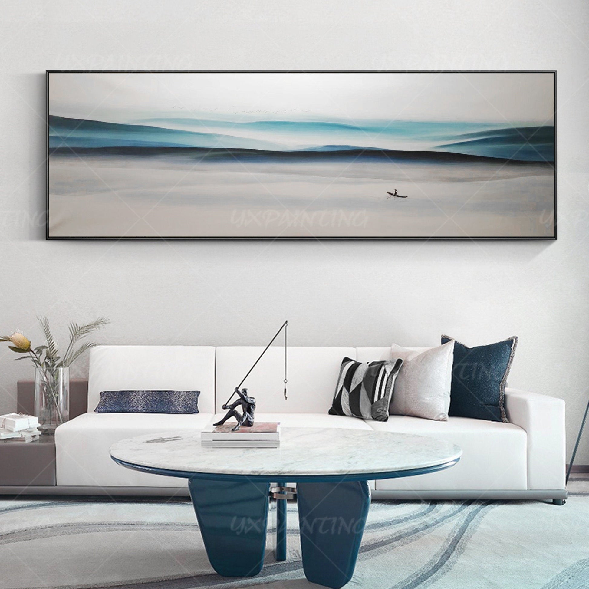 Blue Mountain Landscape Painting: Abstract Canvas Wall Art #3