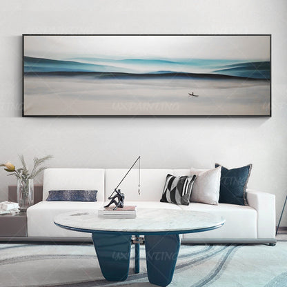Blue Mountain Landscape Painting: Abstract Canvas Wall Art #3