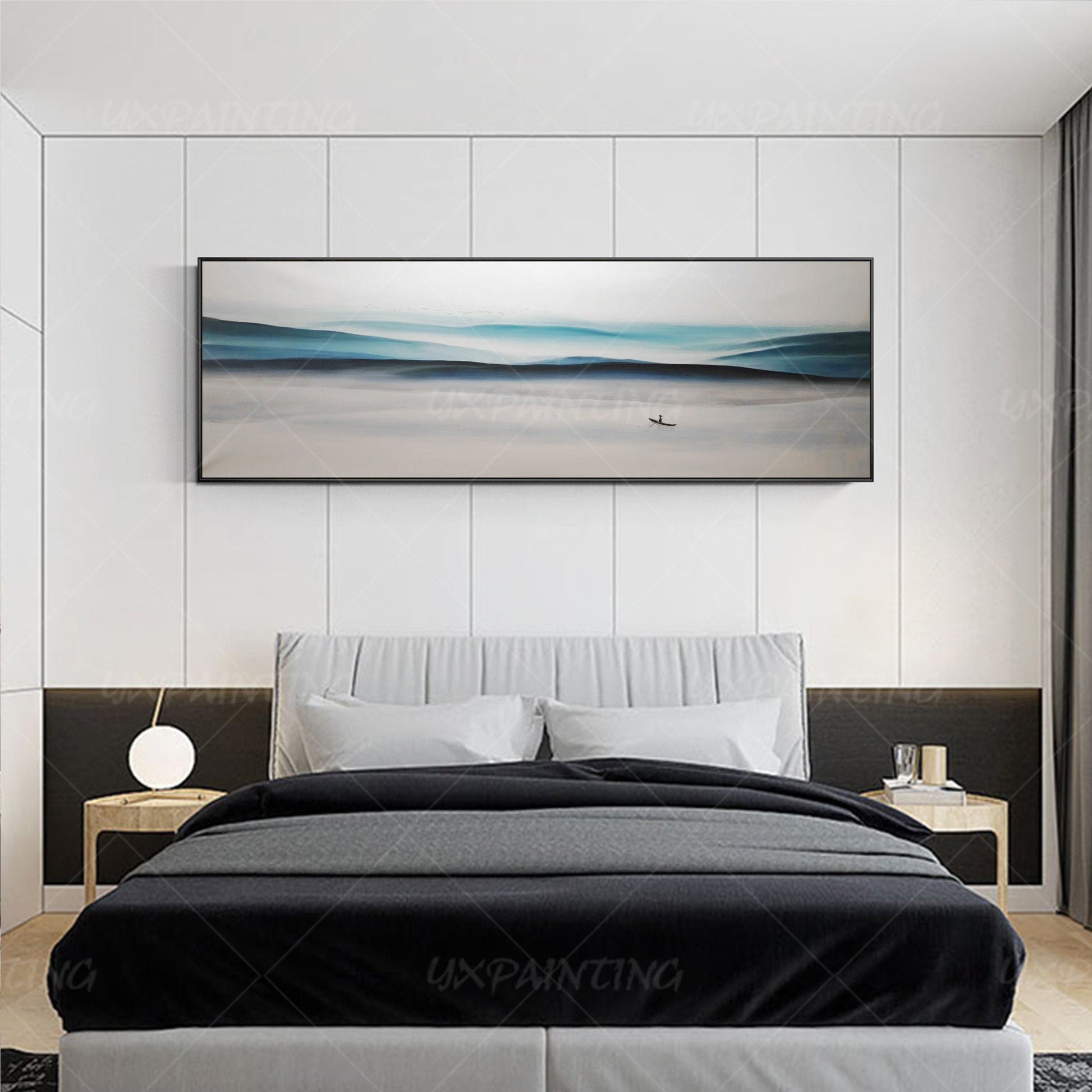 Blue Mountain Landscape Painting: Abstract Canvas Wall Art #5