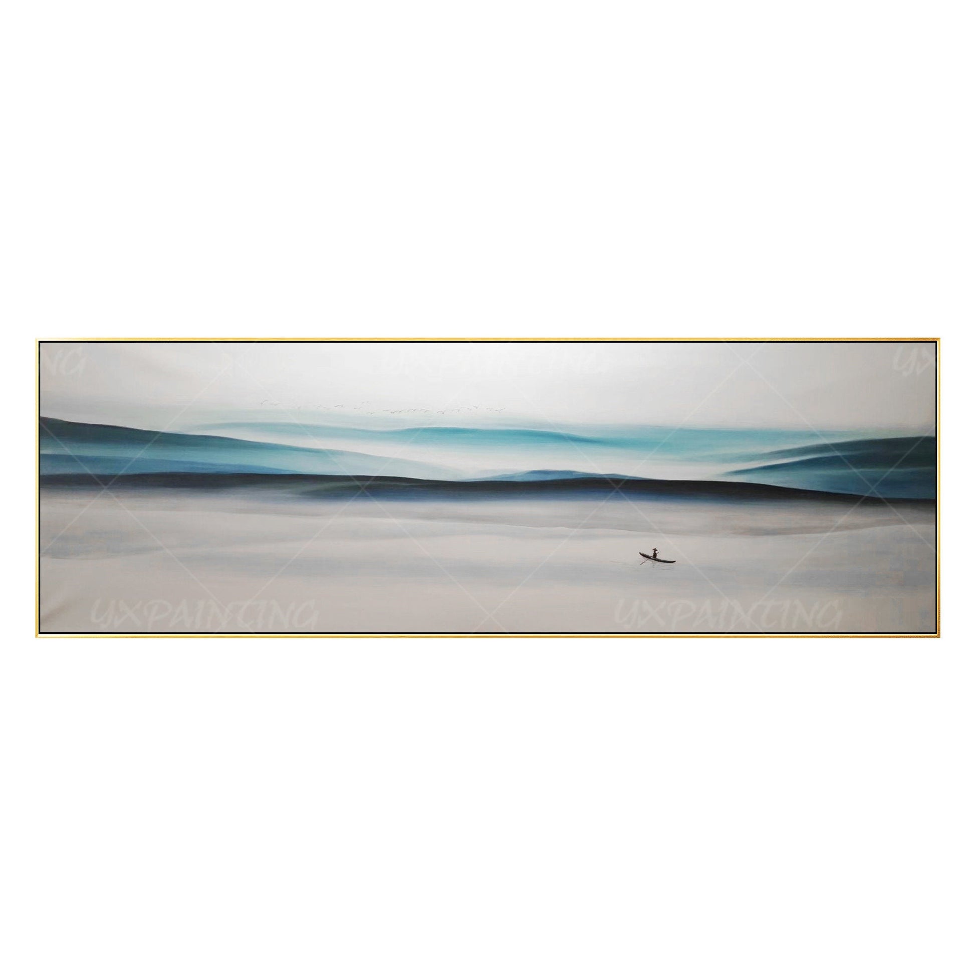 Blue Mountain Landscape Painting: Abstract Canvas Wall Art #6