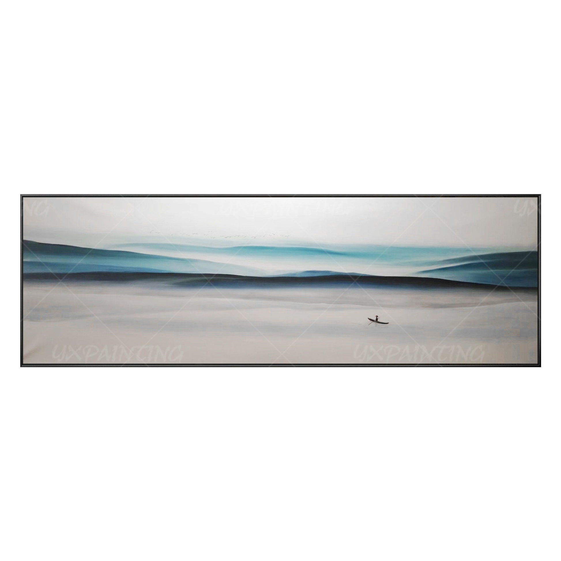 Blue Mountain Landscape Painting: Abstract Canvas Wall Art #8