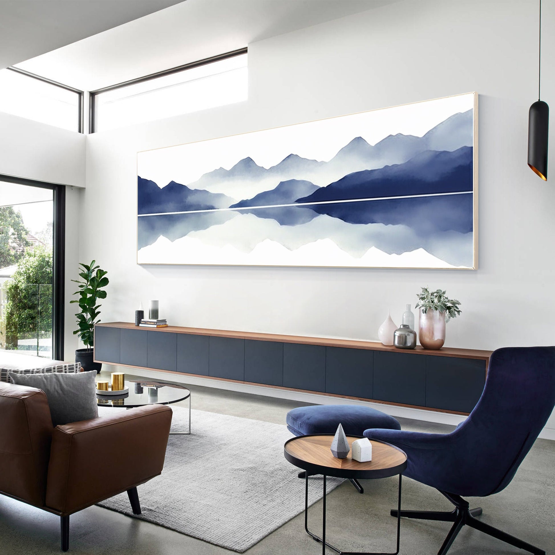 Blue Mountain Painting On Canvas Original Long Narrow Horizontal Wall Art Decor, #2