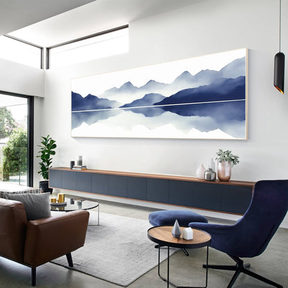 Blue Mountain Painting On Canvas Original Long Narrow Horizontal Wall Art Decor, #2