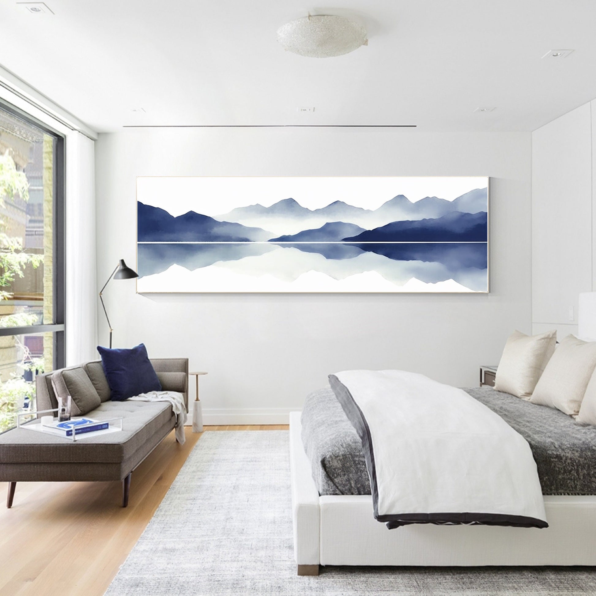 Blue Mountain Painting On Canvas Original Long Narrow Horizontal Wall Art Decor, #5