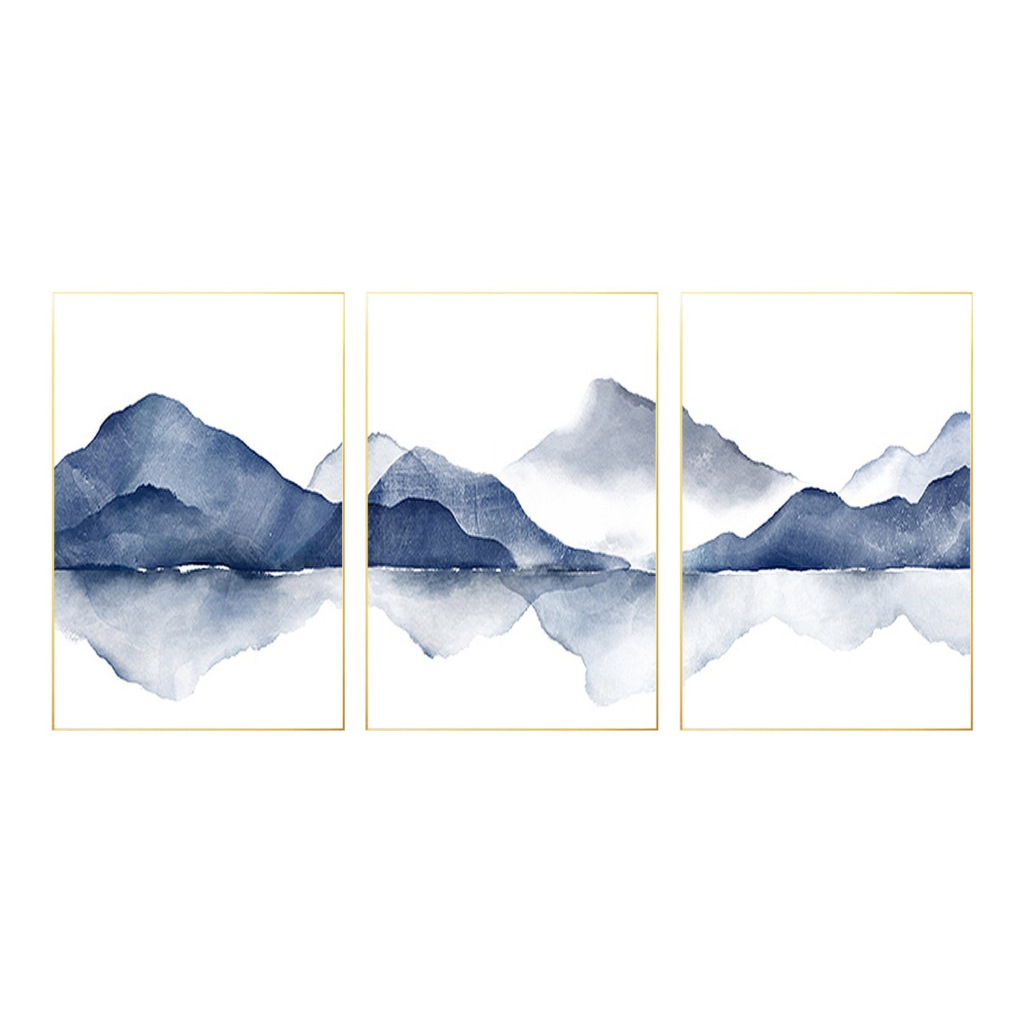 Blue Mountain Watercolor Painting: Set of 3 Abstract Landscape Canvas Art #7