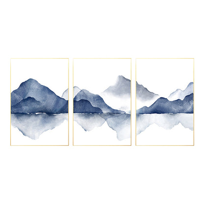 Blue Mountain Watercolor Painting: Set of 3 Abstract Landscape Canvas Art #7
