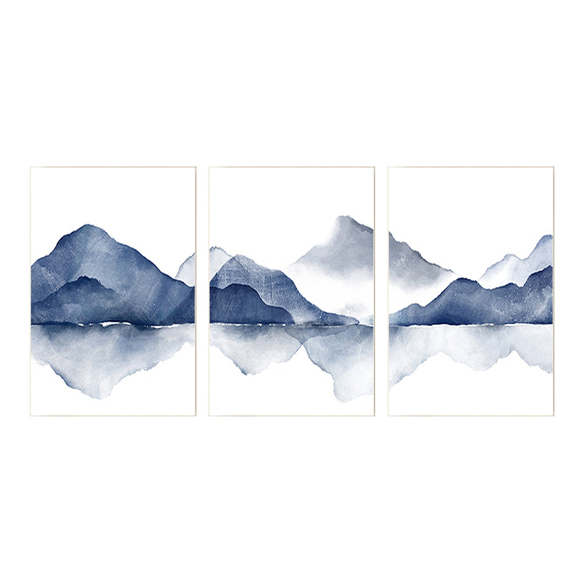 Blue Mountain Watercolor Painting: Set of 3 Abstract Landscape Canvas Art #8