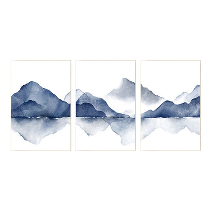 Blue Mountain Watercolor Painting: Set of 3 Abstract Landscape Canvas Art #8