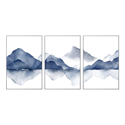 Blue Mountain Watercolor Painting: Set of 3 Abstract Landscape Canvas Art #9