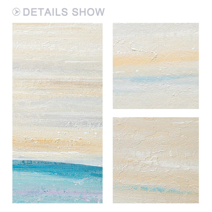 Blue Ocean Abstract Painting, Long Horizontal Seascape Canvas Wall Art, Textured #6