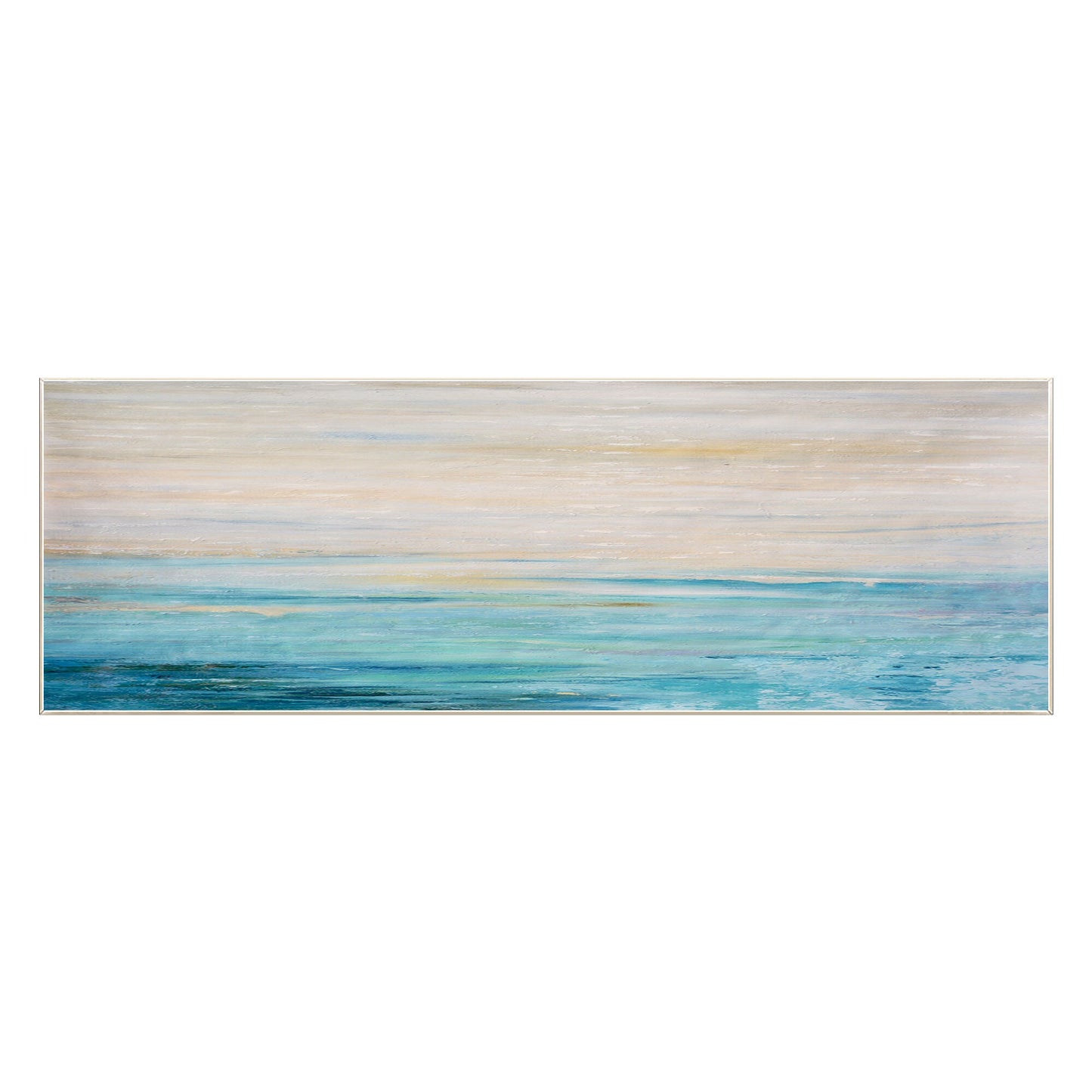 Blue Ocean Abstract Painting, Long Horizontal Seascape Canvas Wall Art, Textured #9