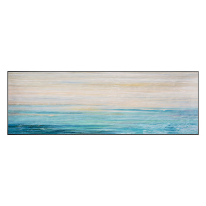 Blue Ocean Abstract Painting, Long Horizontal Seascape Canvas Wall Art, Textured #10