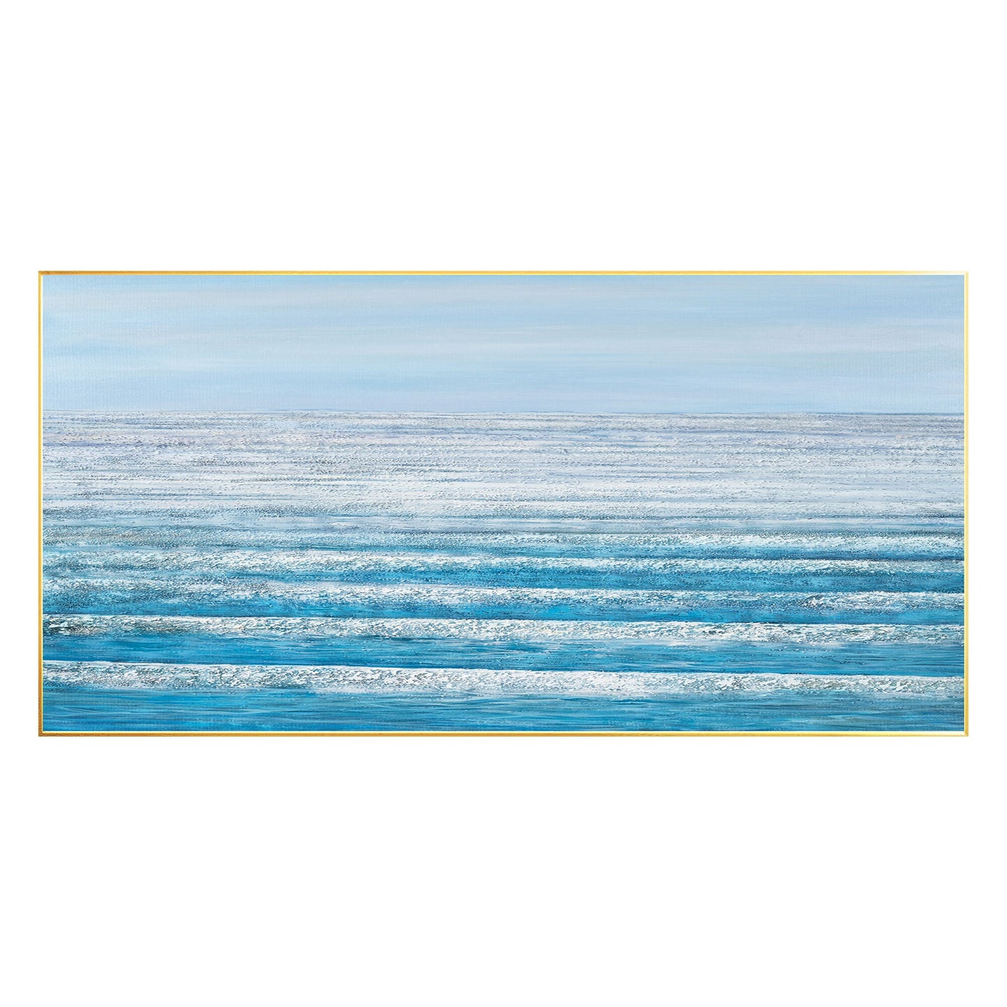 Blue Ocean Landscape Painting On Canvas Original, Seascape Painting Horizontal W #7