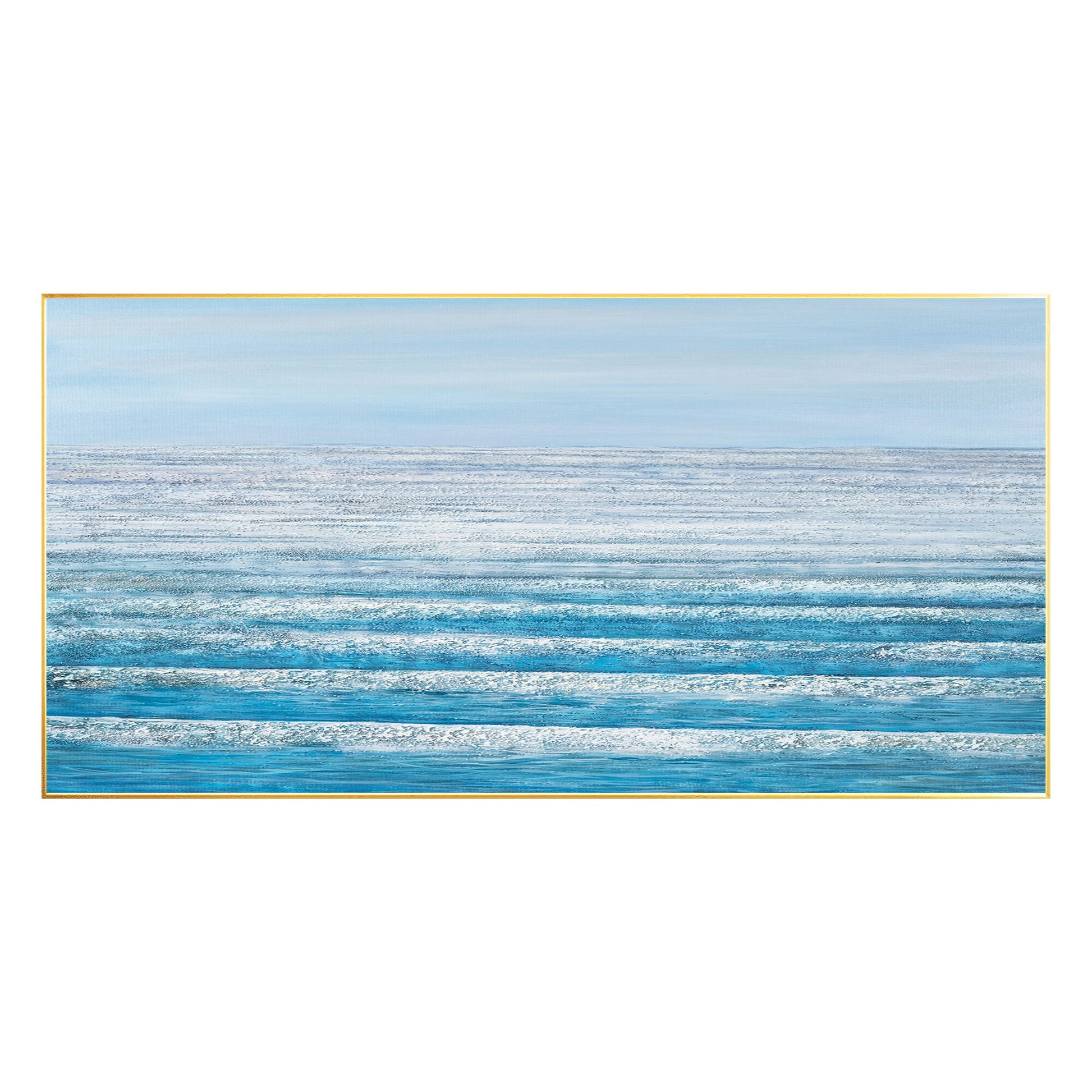 Blue Ocean Landscape Painting On Canvas Original, Seascape Painting Horizontal W #7
