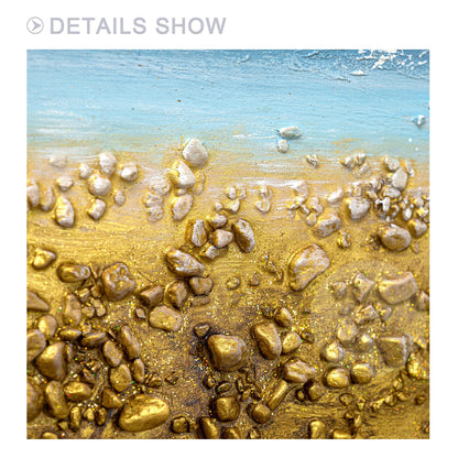 Blue Ocean Sky goud zand zeegezicht origineel schilderij op canvas, extra grote  #12