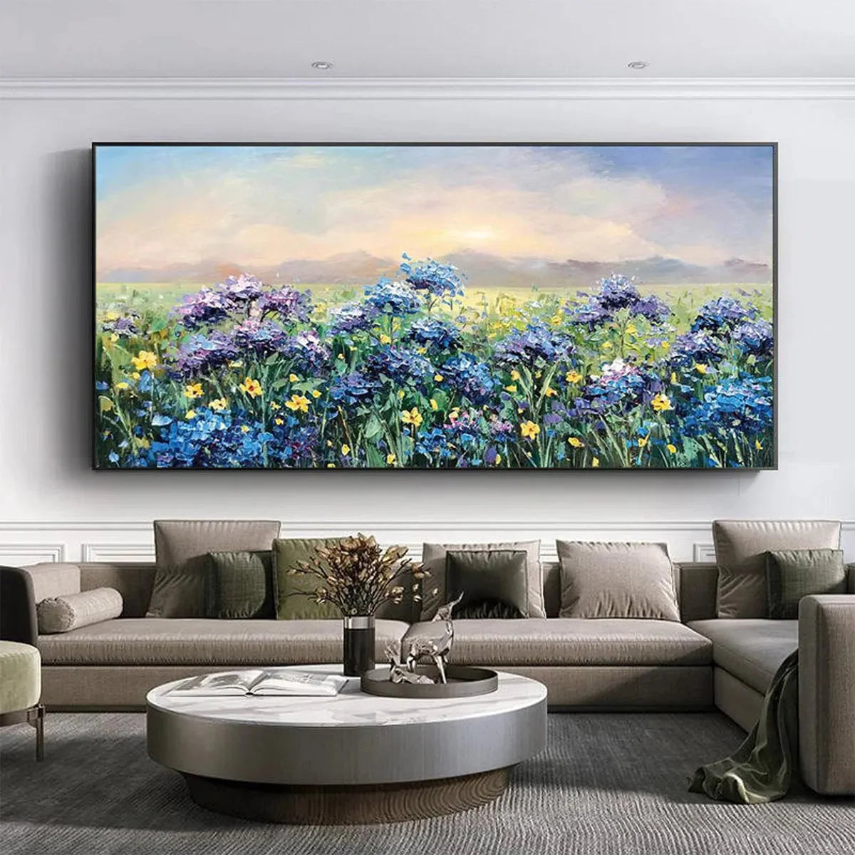 BLUE RIDGE DAWN: Landscape Oil Painting with Hydrangeas | textured closeup, raised brushwork detail
