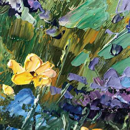 BLUE RIDGE DAWN: Landscape Oil Painting with Hydrangeas | rectangular format, hand-painted canvas edge