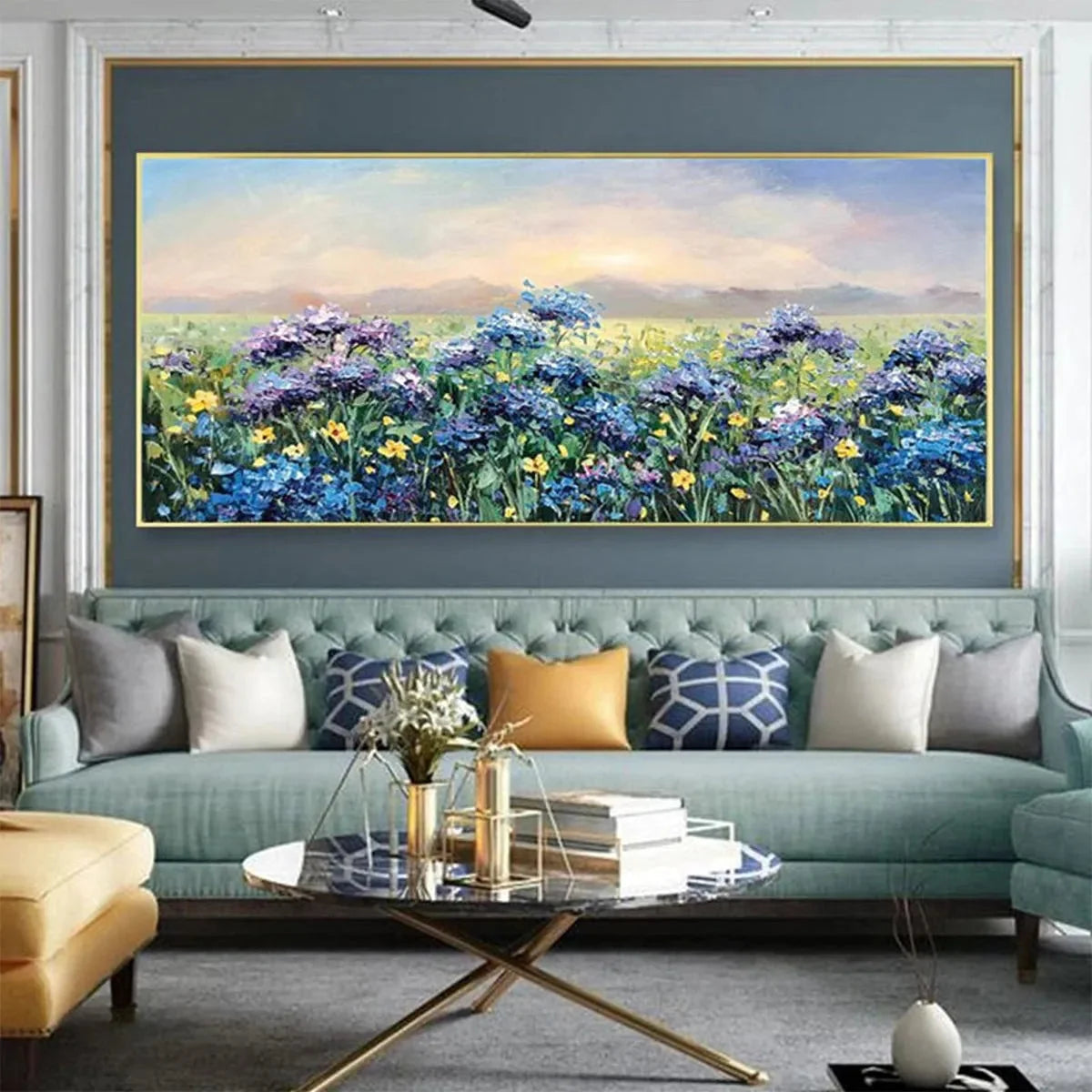 BLUE RIDGE DAWN: Landscape Oil Painting with Hydrangeas | textured mood, soft natural light studio shot