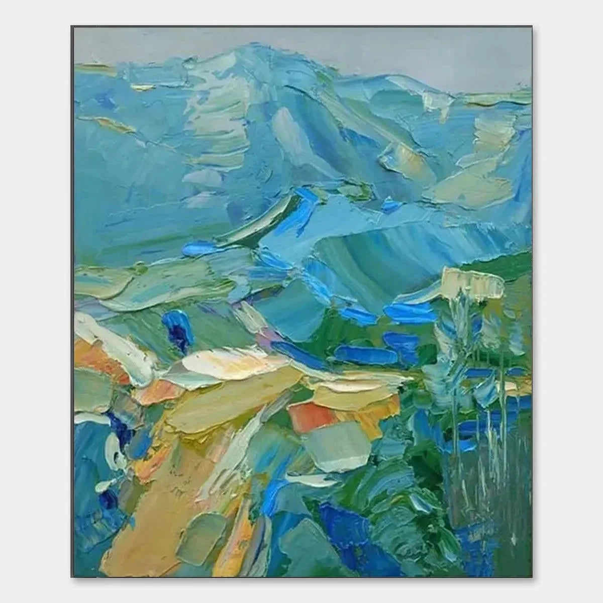 BLUE RIDGE MOUNTAINS: Textured Impasto Mountain Landscape | hanging in living room, textured impasto wall art