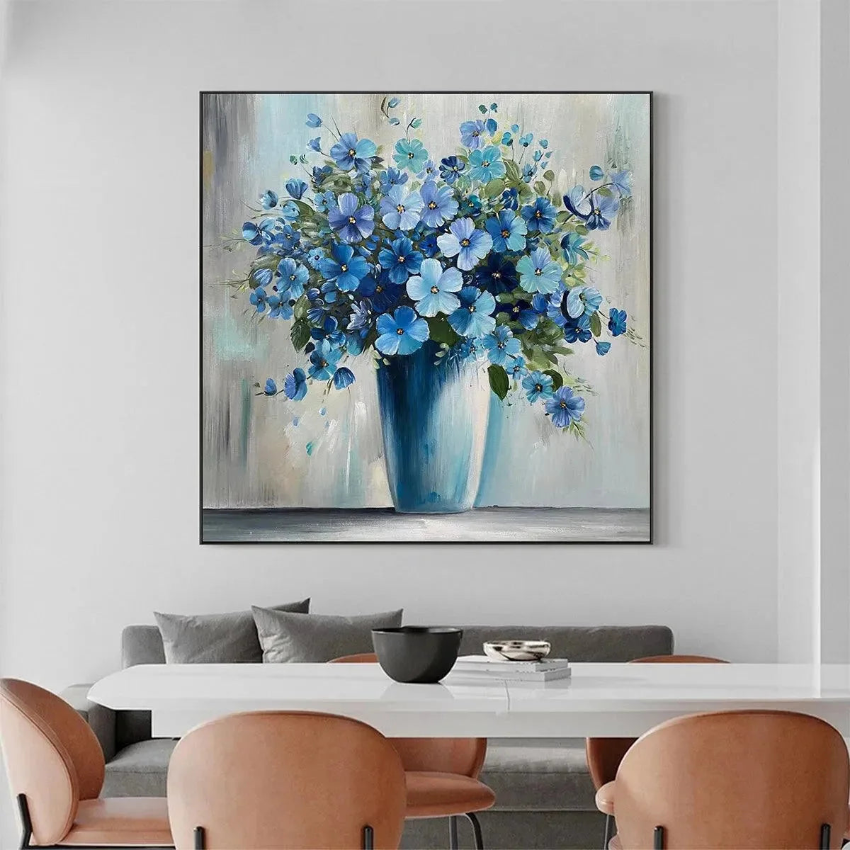 BLUE SERENITY: Blue Floral Painting, Square Canvas | textured closeup, raised brushwork detail