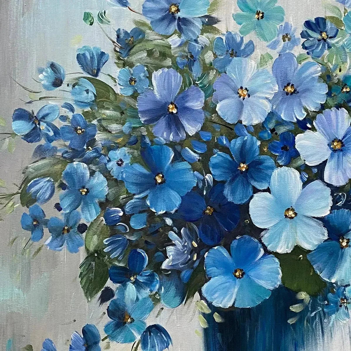 BLUE SERENITY: Blue Floral Painting, Square Canvas | rectangular format, hand-painted canvas edge