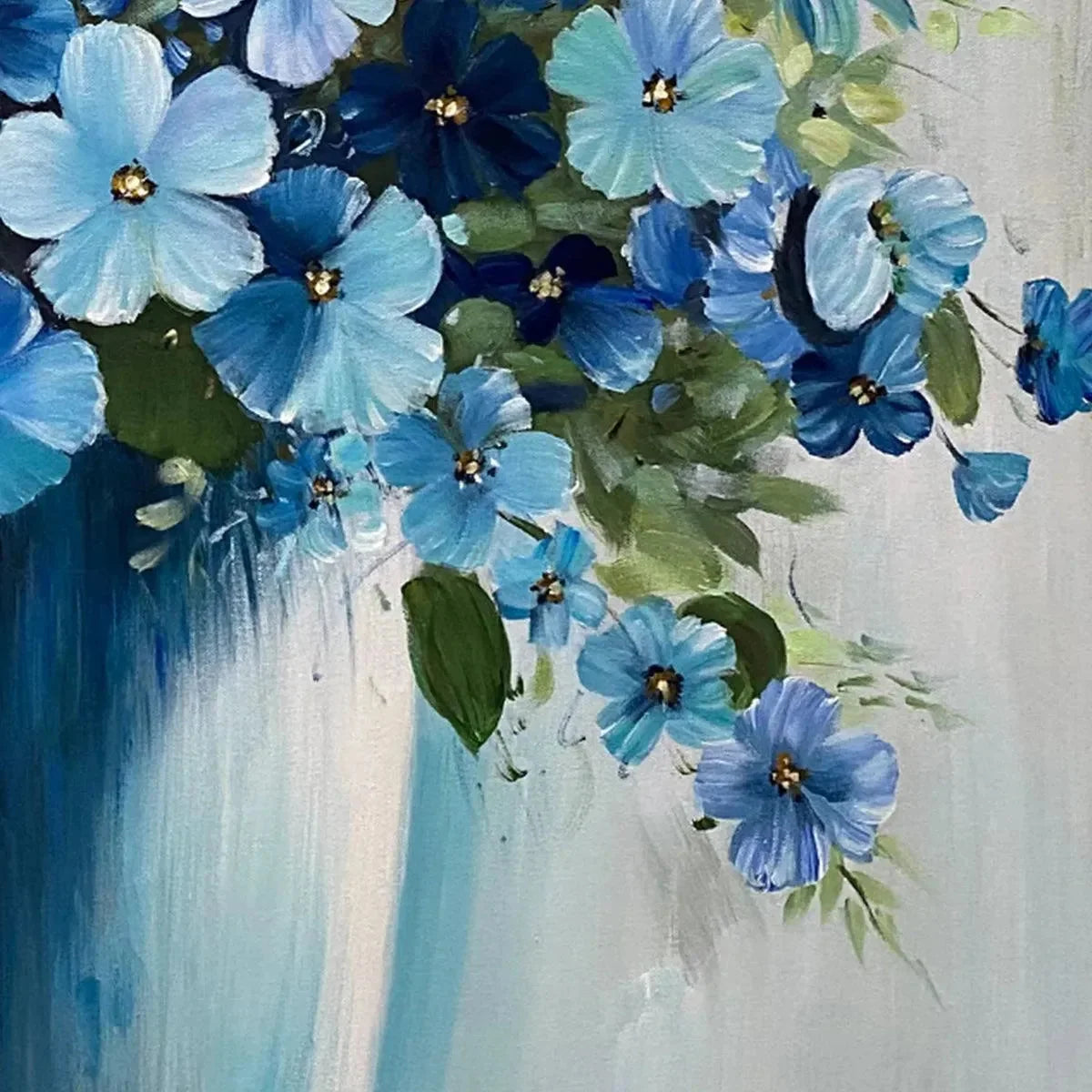 BLUE SERENITY: Blue Floral Painting, Square Canvas | rolled canvas, ready for custom framing