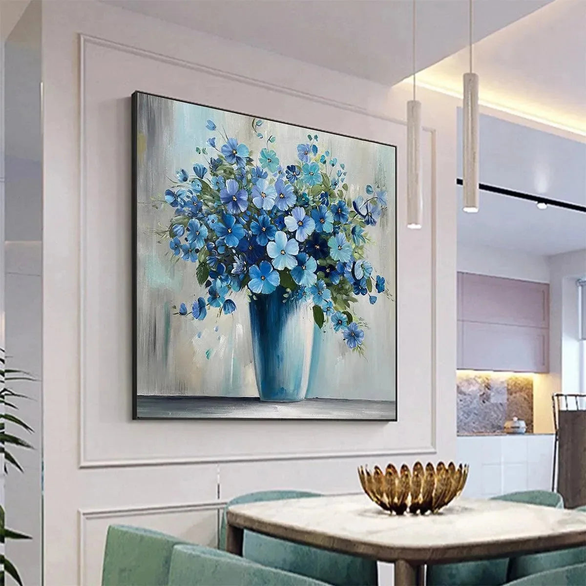 BLUE SERENITY: Blue Floral Painting, Square Canvas | blue palette, original bathroom art