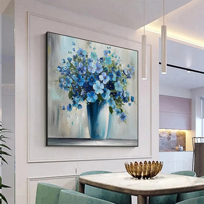 BLUE SERENITY: Blue Floral Painting, Square Canvas | blue palette, original bathroom art