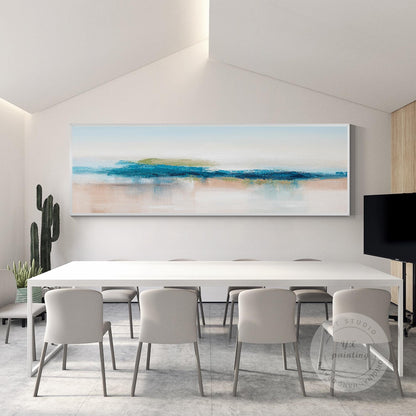 Blue Teal Ocean Abstract Painting Long Narrow Horizontal Seascape Art Coastal Pa #5