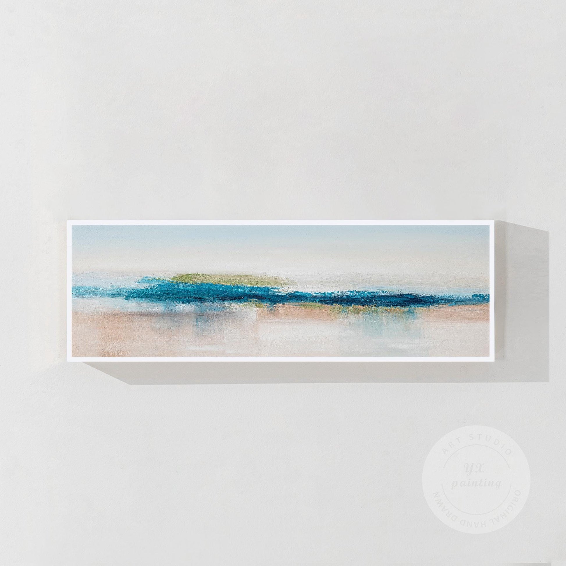 Blue Teal Ocean Abstract Painting Long Narrow Horizontal Seascape Art Coastal Pa #7