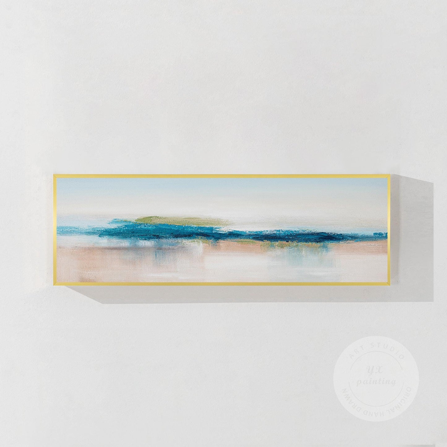 Blue Teal Ocean Abstract Painting Long Narrow Horizontal Seascape Art Coastal Pa #9